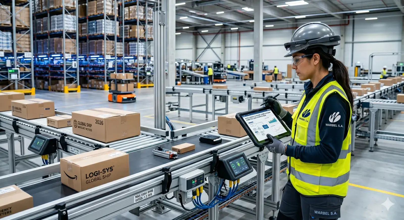 Banda transportadora industrial vista en planta — guía de selección Warbel