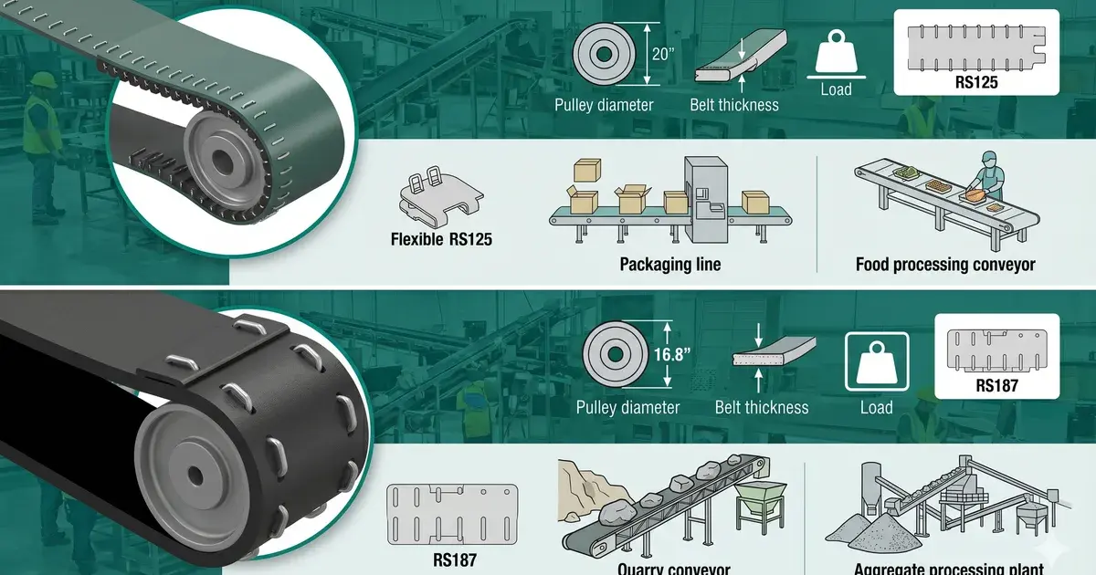 Empalmes mecánicos Flexco RS125 y RS187 en banda transportadora minera — Warbel