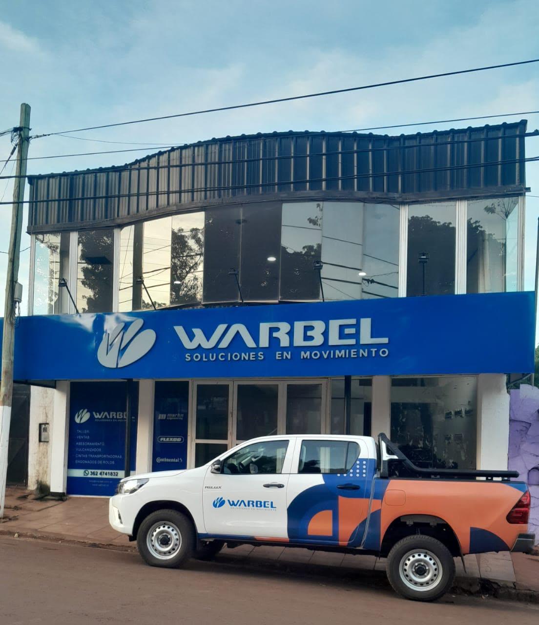 Sucursal Warbel Eldorado, Misiones — fachada con camioneta Hilux Warbel