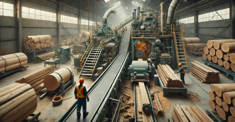 DALL·E 2025-06-25 12.16.17 - Ultra-realistic industrial photo of a small to medium-sized sawmill in Misiones, Argentina. The space is compact and functional, not a large factory.